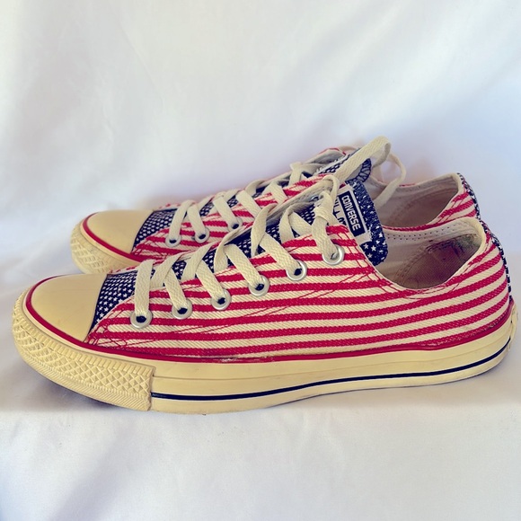 Pre- Loved Converse All Star Red White Stripe Stars USA Flag Low Top Sneakers - Picture 5 of 11